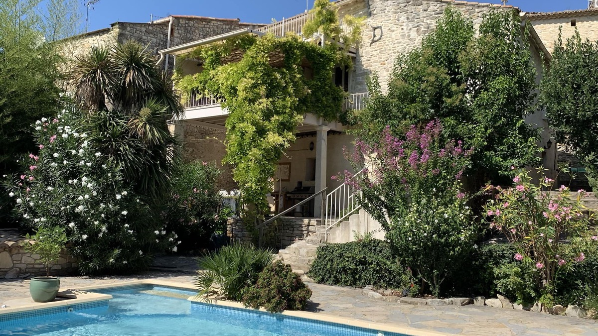 Brignon Apartment | 18th century village stone house, beautiful views, swimming pool, near Uzès