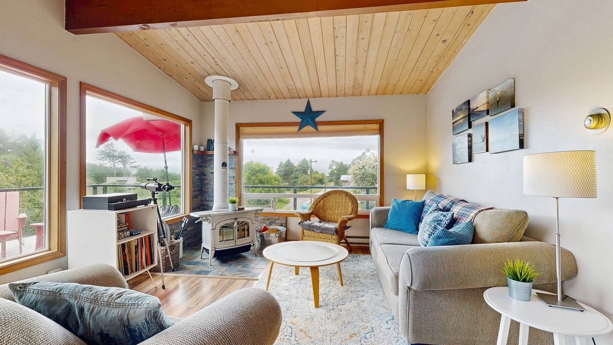 Neahkahnie Beach House | 2-story dog-friendly home with deck, gas grill, woodstove & ocean views