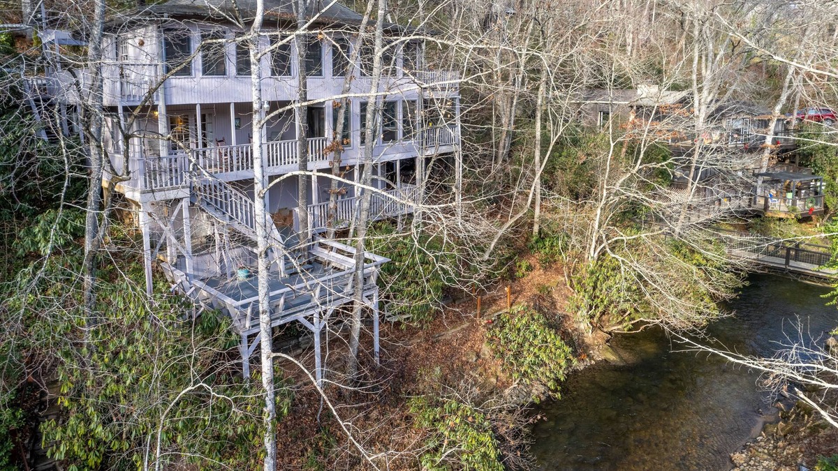 Otto House | 2-story waterfront home with mountain & creek views, decks, grill, fireplace, AC