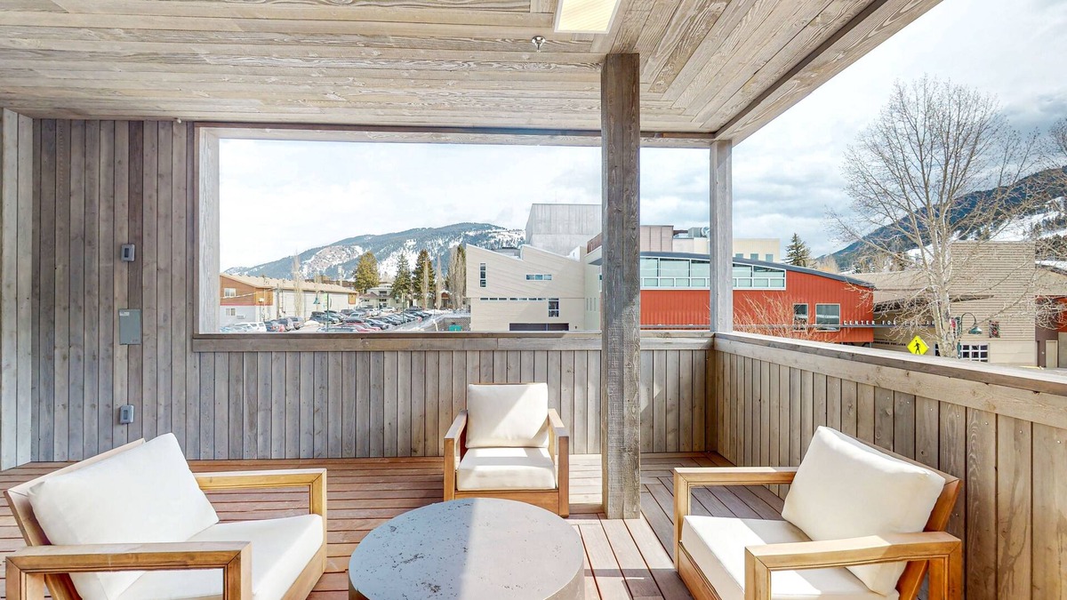 Jackson Condo | 2nd-floor condo with mountain & ski views, private hot tub, fireplace, grill, AC