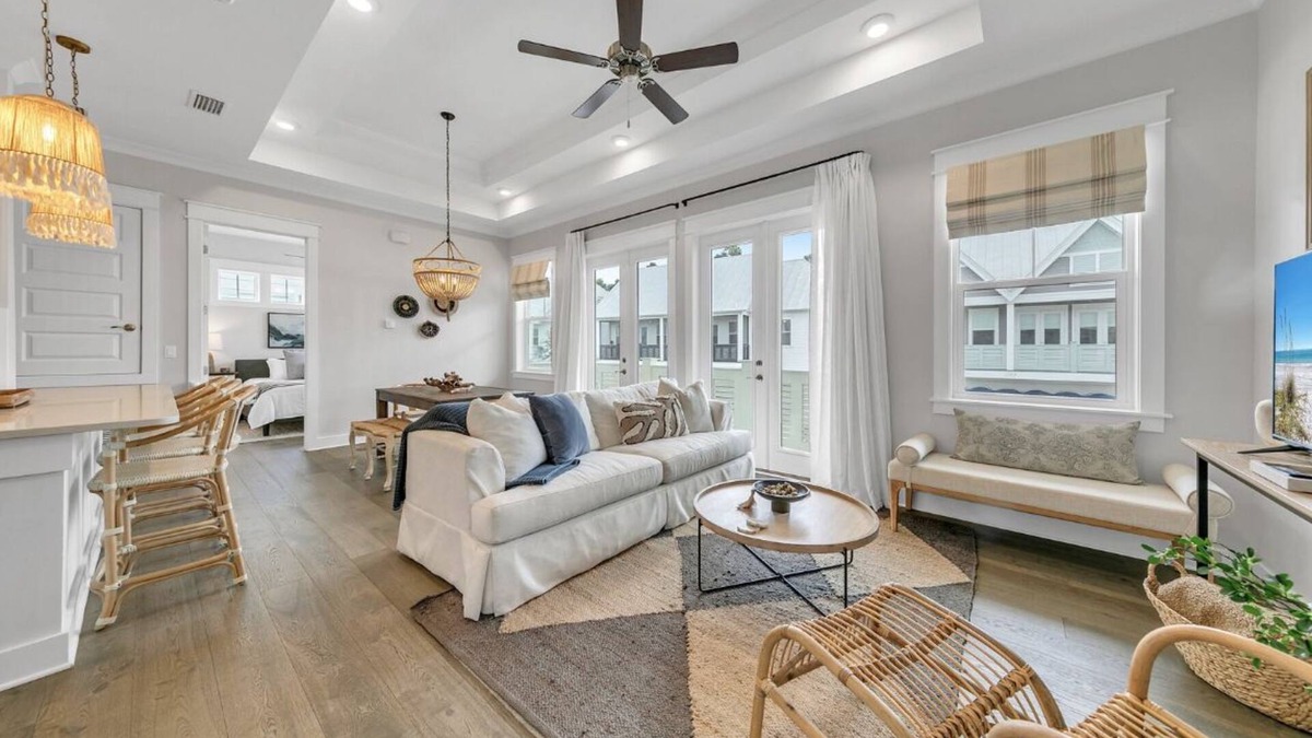 WaterSound Beach Condo | 30A freshly remodeled! Sleeps 8! 6-seater golf cart. Pets upon request.