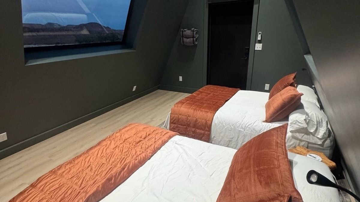 Teasdale Cabin | #54 Star-Gazing A-frame Cabin, 2 double beds, No Pets, Bathroom at bathhouse