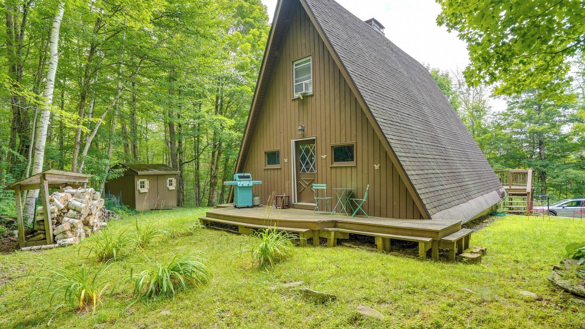 Becket Cabin | A-Frame Cabin w/Furnished Deck in Becket!