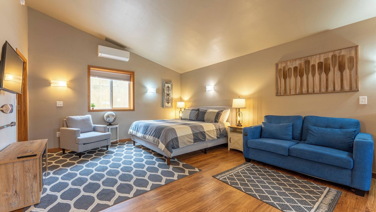 Ely Apartment | A Taste of Ely studio apartment, king bed