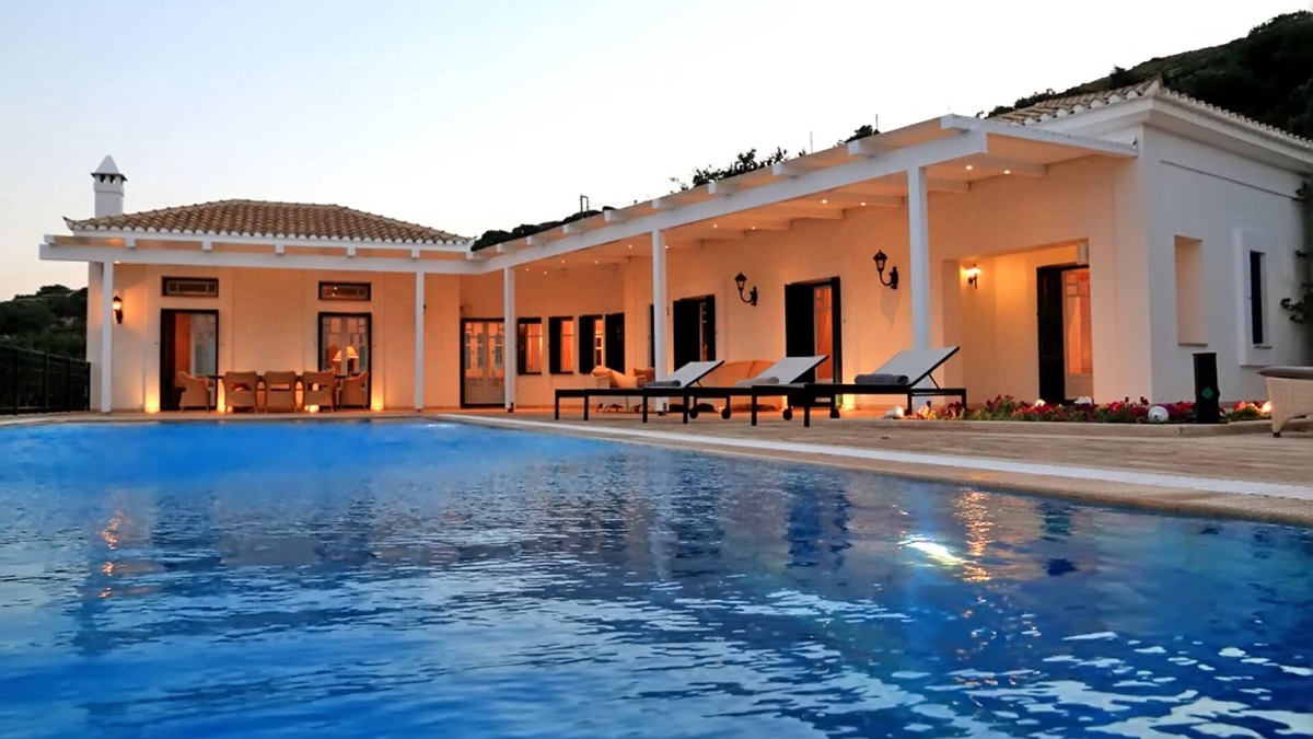 Paleopolis Villa | Andros Cyclades, private tennis & basketball courts,horses for riding