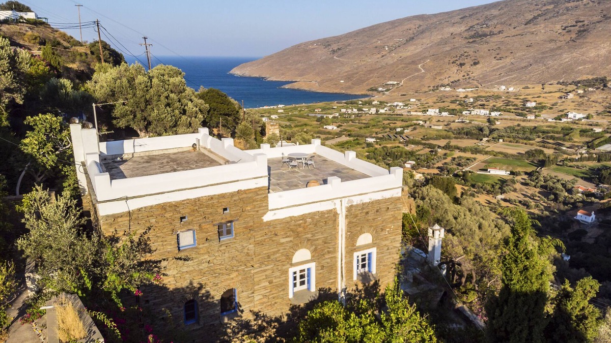 Megas Yialos-Nites Villa | ANEZAS MANSION (stone-built traditional tower house Andros Island-Greece)