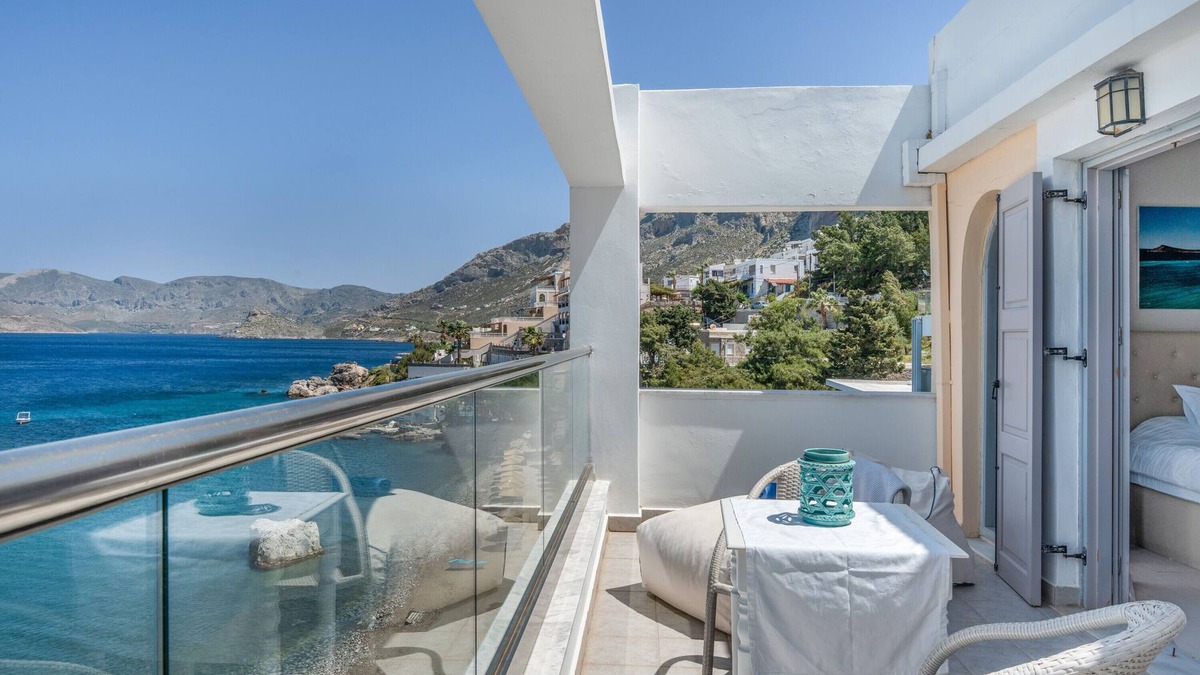 Massouri Apartment | Apartment 'Athena' with Sea View Terrace, Private Terrace, Wi-Fi and Air Conditioning