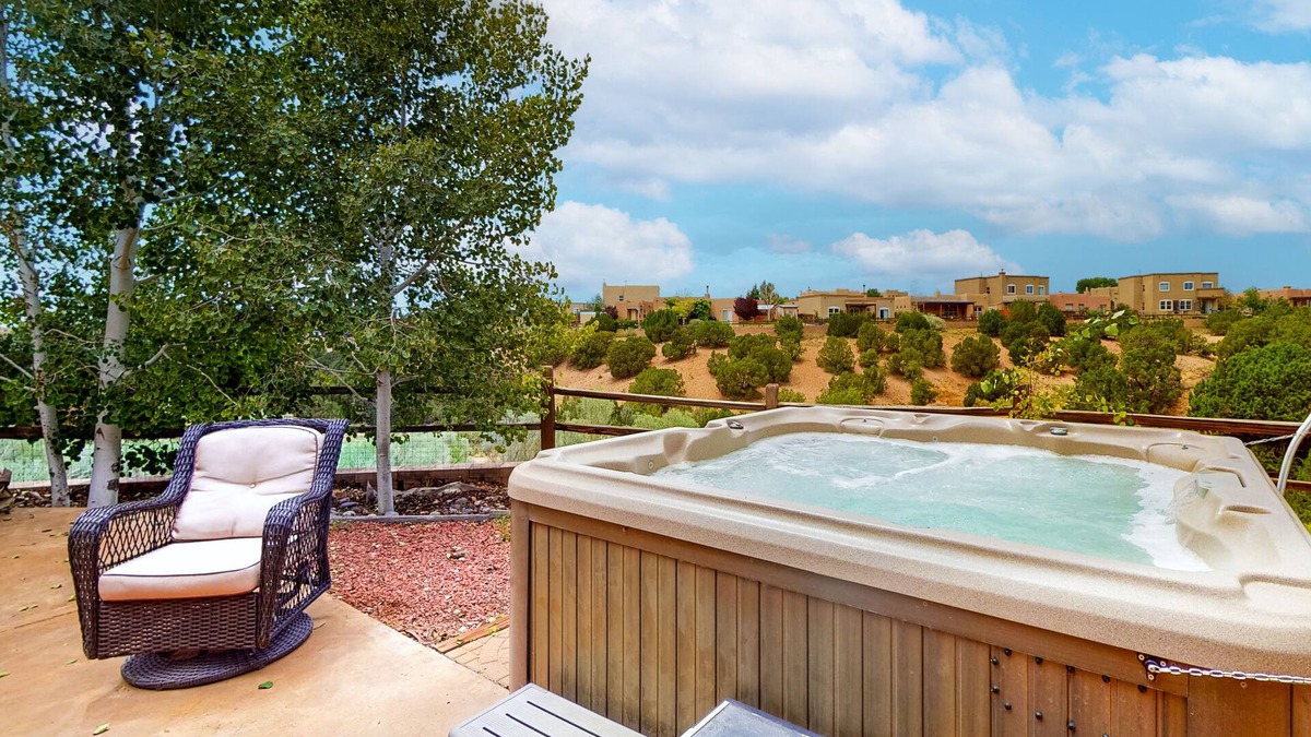 Santa Fe House | Artist's retreat with two living area, large patio, and private hot tub
