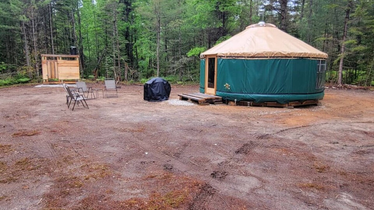 Brownfield RV Rental | Ava Jade yurt nestled in the woods of Brownfield, Maine