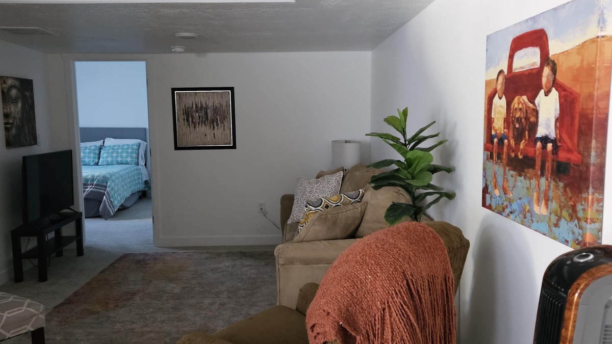 Midvale Apartment | Basement in Salt Lake City dining and living room accommodation for 3 people
