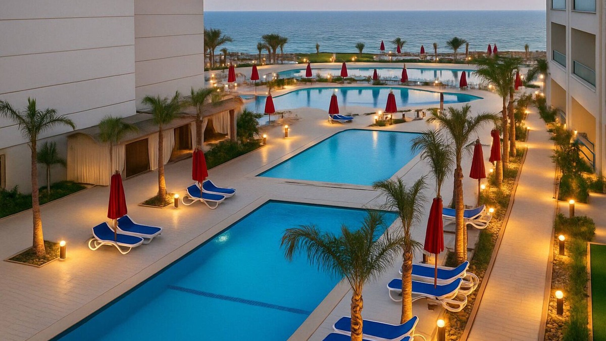 Al-Manasrah Ski Chalet | Beachfront Chalet in Porto Said with Pool & Garde