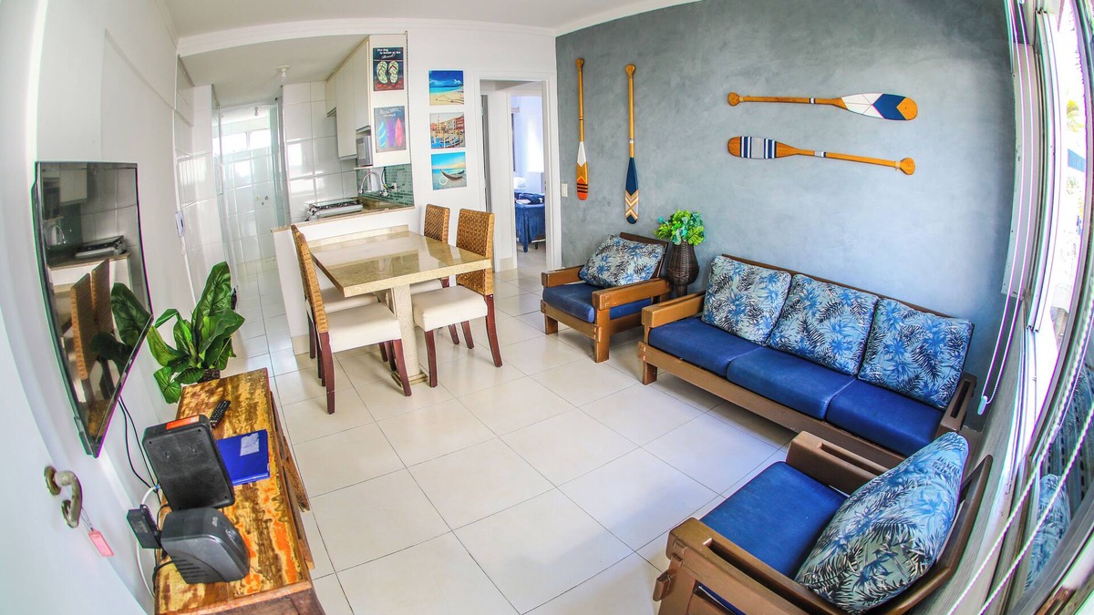 Tombo Apartment | Beachfront - 2 bedrooms + air conditioning, 2 bathrooms, living room, kitchen, 1 garage, Wi-Fi and bed linen