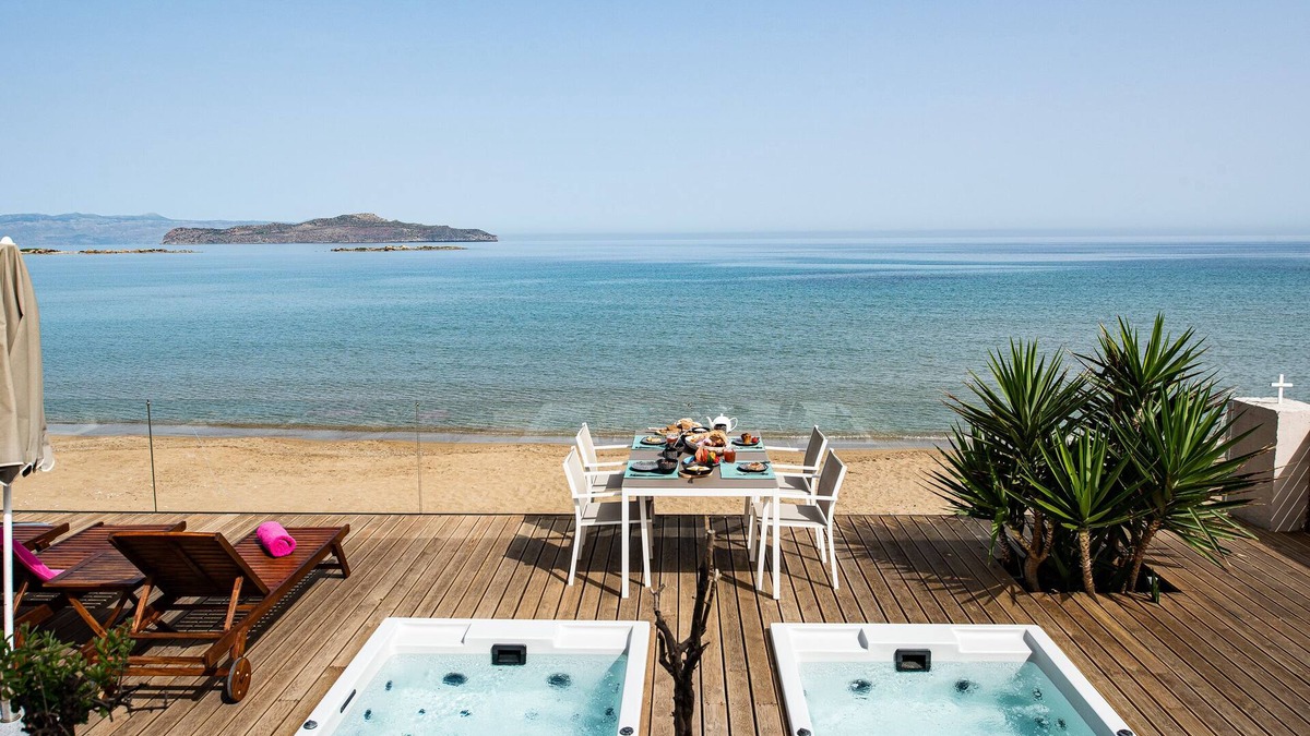 Agii Apostoli Villa | Beachfront luxury villa with hot tub & sunset view