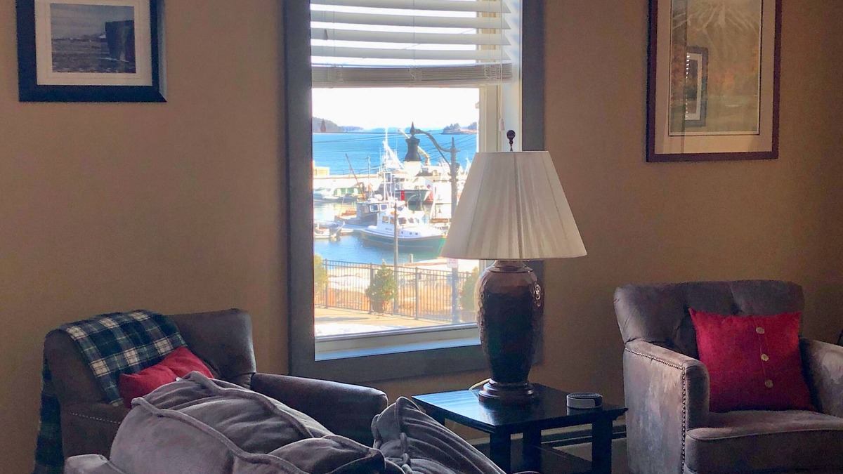 Eastport Condo | Beautiful 2BR loft with views of bay and Eastport harbor activity.