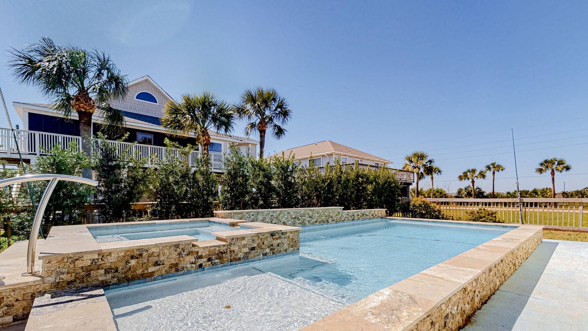 Pirates Beach House | Beautiful dog-friendly home near beach with private pool, hot tub, firepit & AC