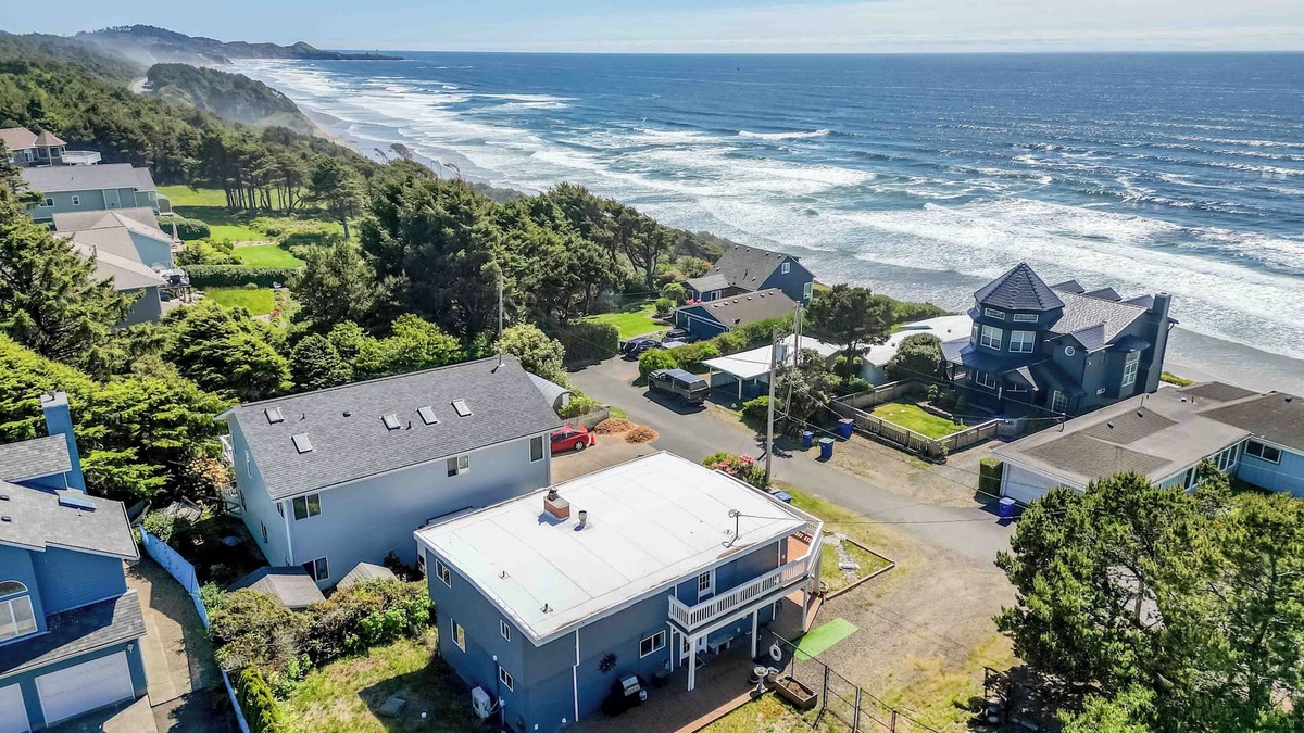 Beverly Beach House | Beverly Beach Home-Deck with Ocean View-Fire Pit
