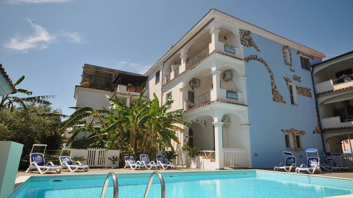 Orosei Apartment | Big terrace with BBQ and sight on Pool and exotic garden