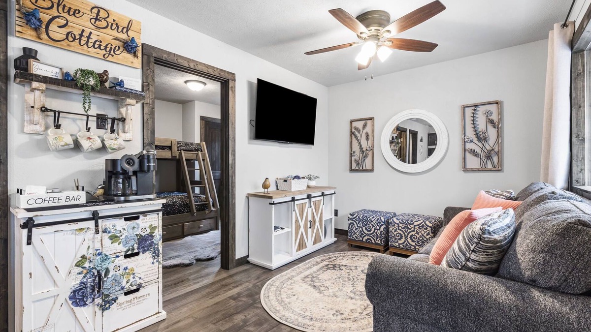Branson Cabin | Bluebird Cottage - Hot Tub - Pool - Coffee - Fire Pit - less than 1 mile to SDC!