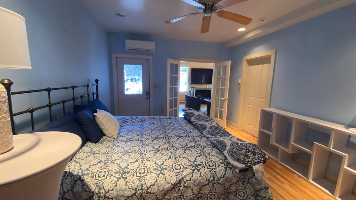 Boalsburg Apartment | Boalsburg Village King Suite- living room and bedroom- minutes from PSU.