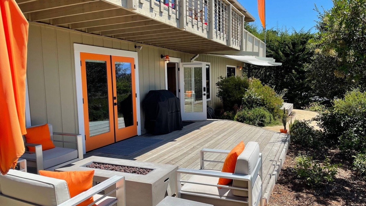 Northeast Carmel House | Carmel Big Sur-Style Guest House with Hot Tub, bank of windows, decks & VIEWS!