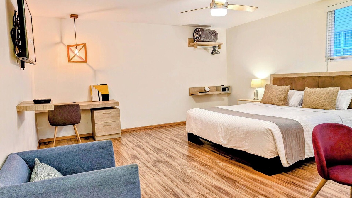 Historic Center Apartment | Casa Donceles Studio with King Bed, Kitchenette, Complimentary baggage storage.