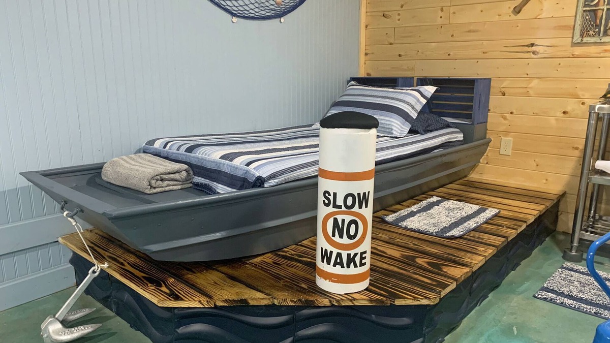 Cache Cabin | Catch Zzz in Real Boat, Going Fishing Cabin near Wildlife Refuge Cache sleeps 3