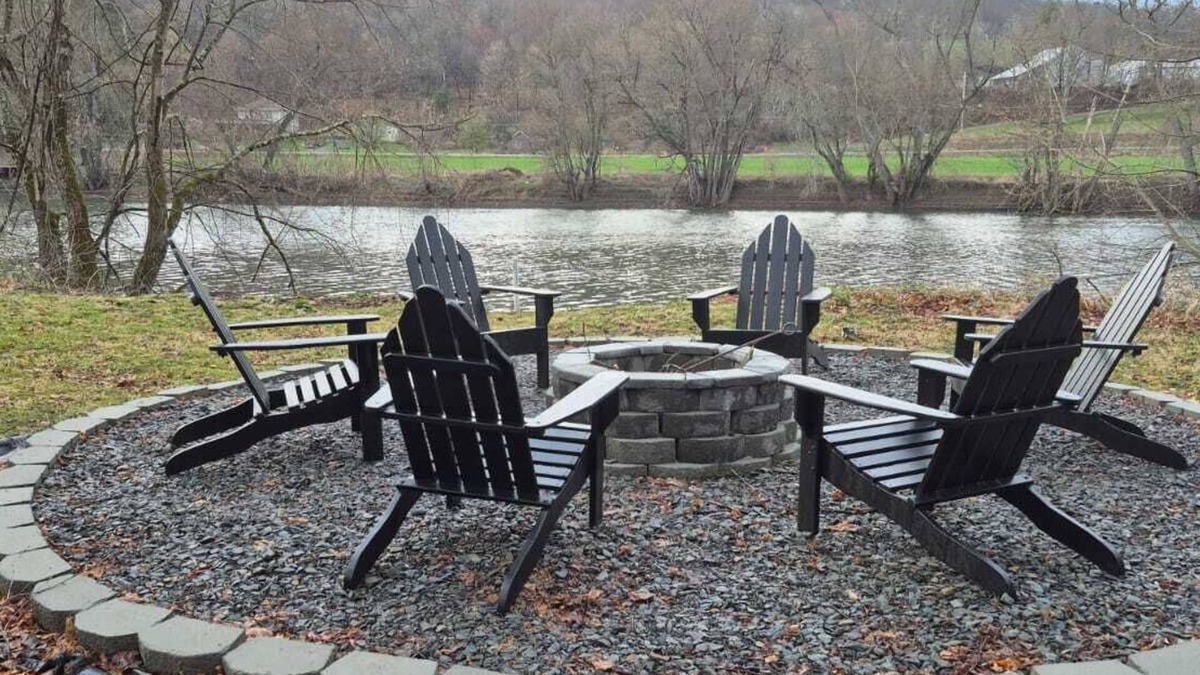 Ouaquaga Other | Charming 3-BR Riverside country farmhouse Retreat: Huge Yard W/Games & Fire Pit