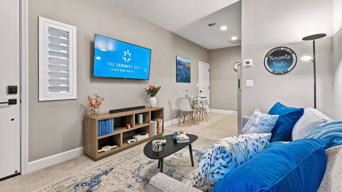 Reno House | Charming Suite, Private Entrance, Parking, South Reno, Near Tahoe: Dual 50" TVs