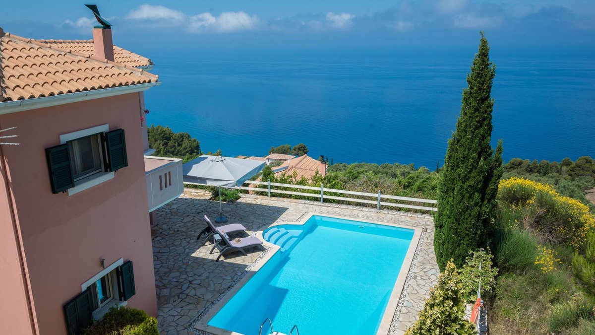 Evgiros Villa | Charming villa, private pool, stunning seaviews/sunsets, walk to village-Melina