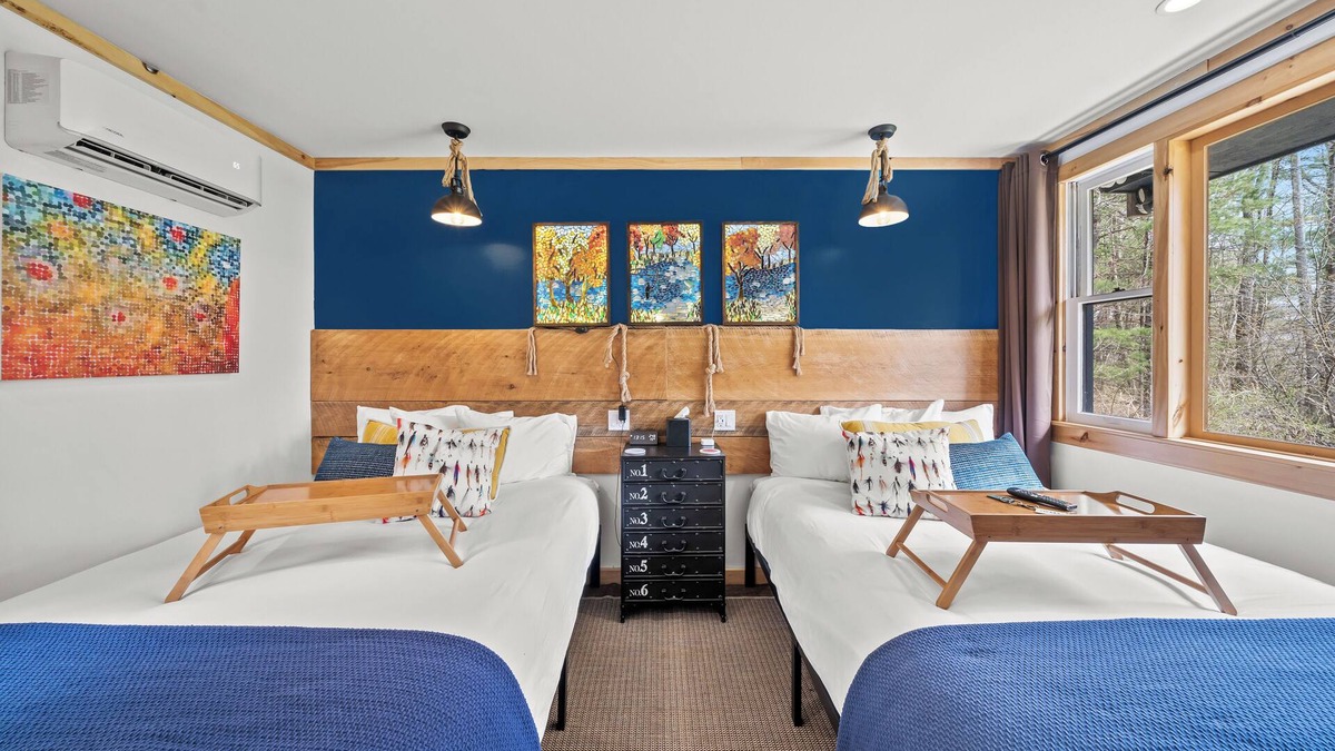 Hancock Hotel | Cheerful Woodland Haven | Bright Double Room with Artistic Flair & Natural Wood Accents