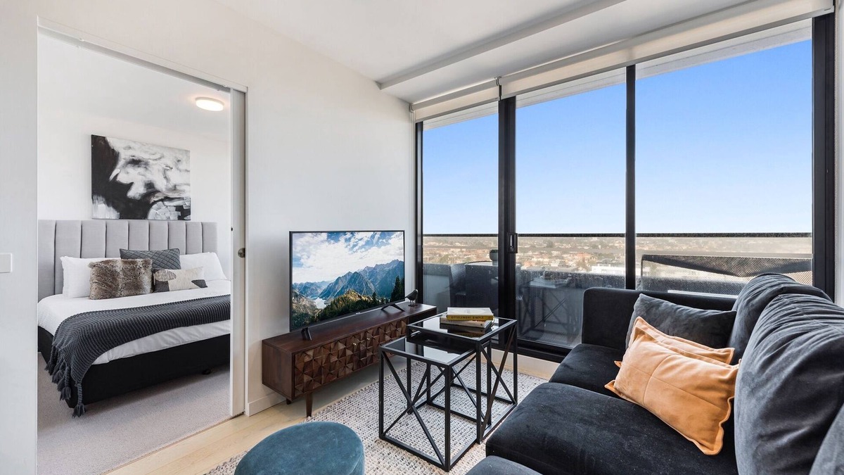 Moonee Ponds Apartment | Chic 1-Bed with City Views, Parking, Gym & Pool