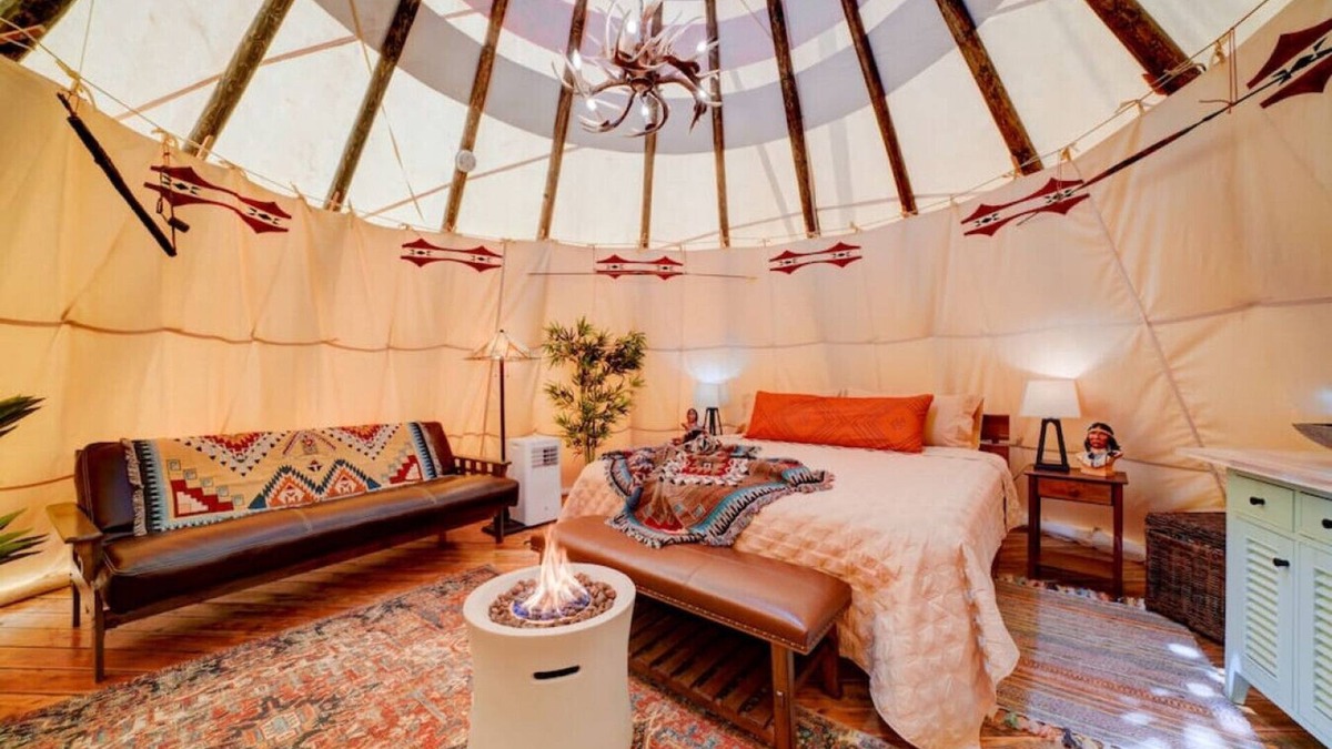 Mount Pleasant RV Rental | Chief's Lodge · Luxury Glamping Teepee w/King Bed on private Mtn!