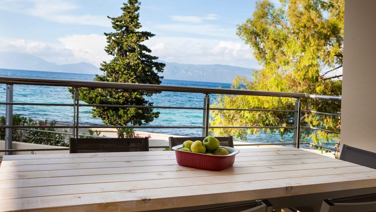 Karavomylos Condo | Condo Elia,Deluxe, Self Catered, Sea Front Apartment, 10 meters from the shore