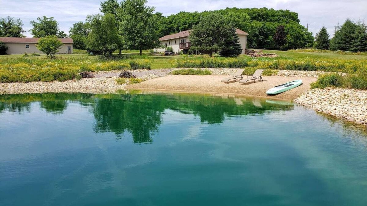 Green Lake House | Countryside oasis w/private beach, swimming pond, hot tub