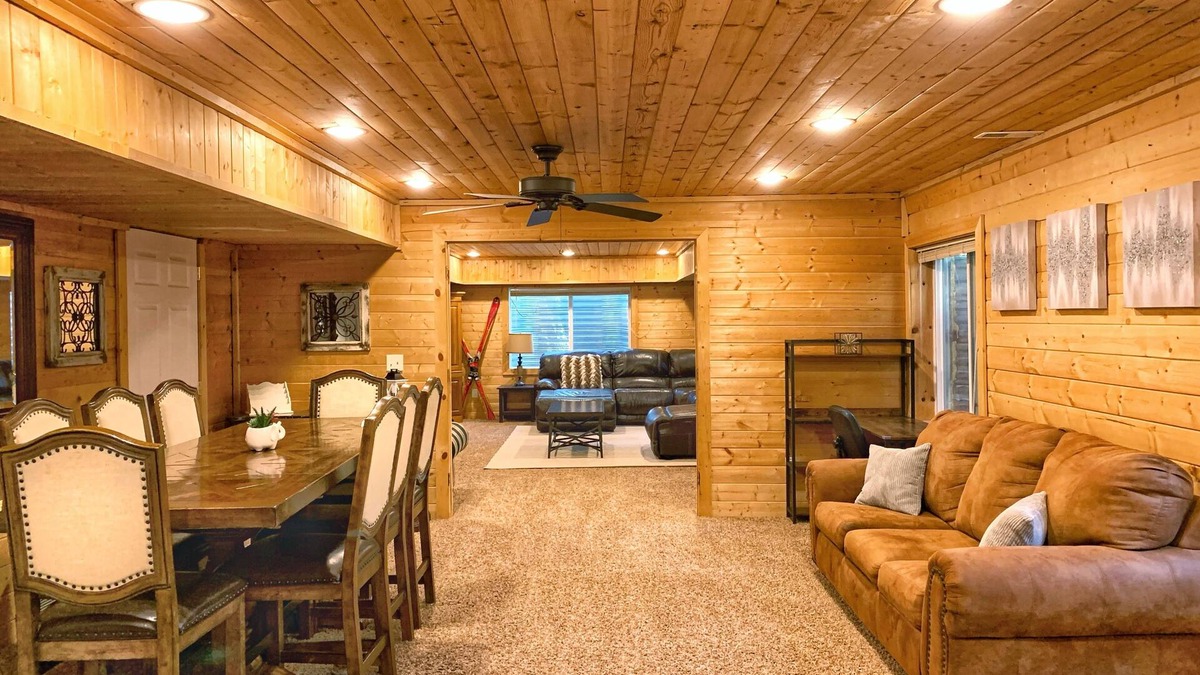 Mountain Green House | Cozy Cabin Themed Basement