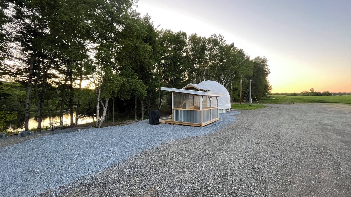 Littleton Cabin | Cozy lakeside glamping dome with fireplace, AC and full bath.