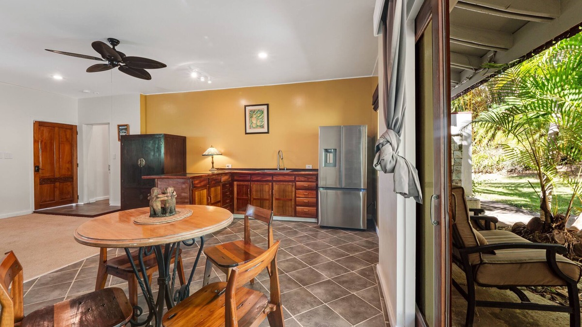 Honokaa House | Cozy Ohana suite with private patio, deck, & tropical garden setting