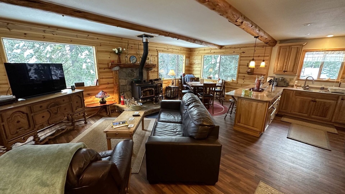 Ponderosa Cabin | Cozy two bedroom cabin with hearty Firewood Stove/Game Room