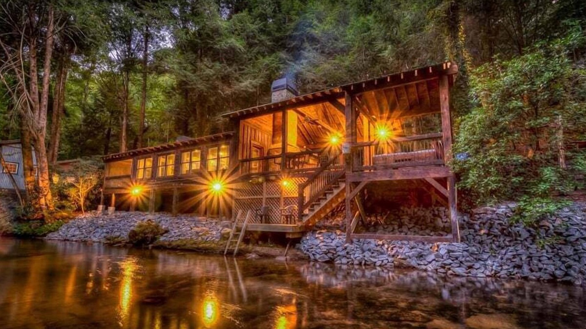 Cashes Valley Cabin | Creekside R&R- Fish or Tube from Deck | Outdoor Living | Screened Porch | Hot Tub