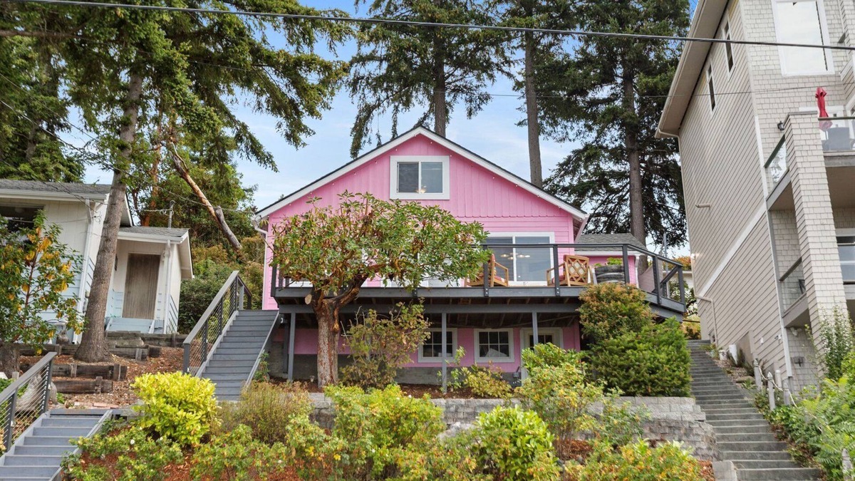 Camano Island House | Darling pink beach house with epic views in a cozy community.