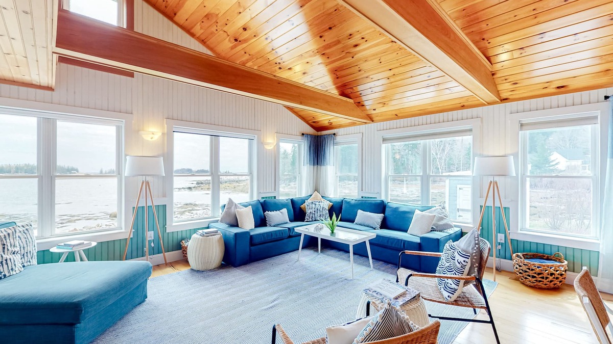 Tenants Harbor House | Dazzling ocean-view house with fireplace, deck, firepit, central AC, & W/D