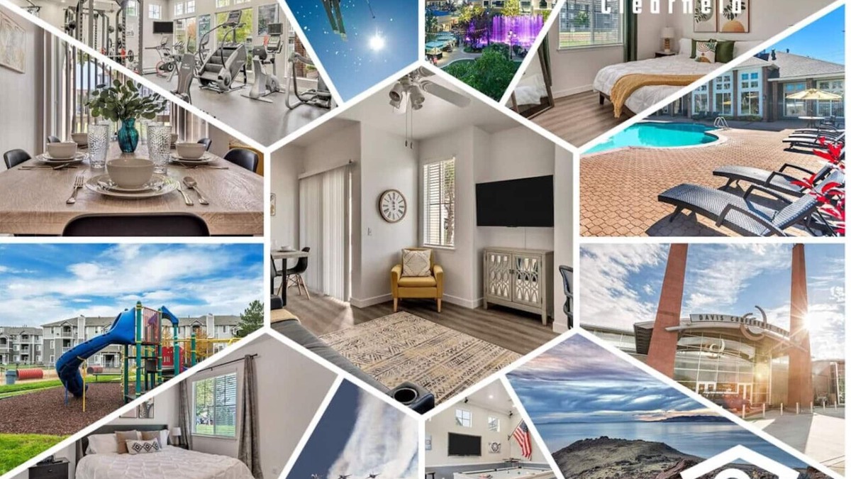 Clearfield Apartment | Delightful 2BR Apt with King Beds, Pool, Fitness Center, and Attached Garage, Close to Hill AFB
