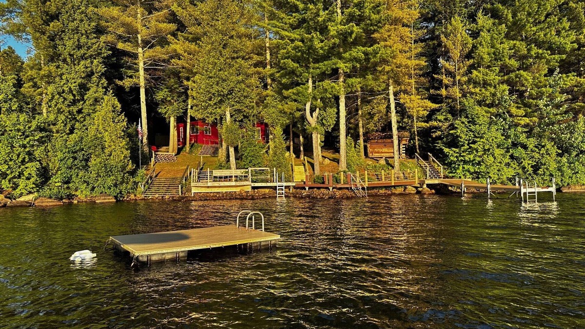 Lyon Mountain Cabin | Direct waterfront overlooking forever wild forest on a hidden dead end street