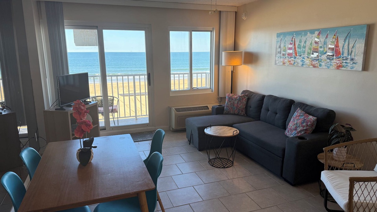 Dam Neck Apartment | Dolphin Beach condo with indoor pool, ocean views, steps to the beach