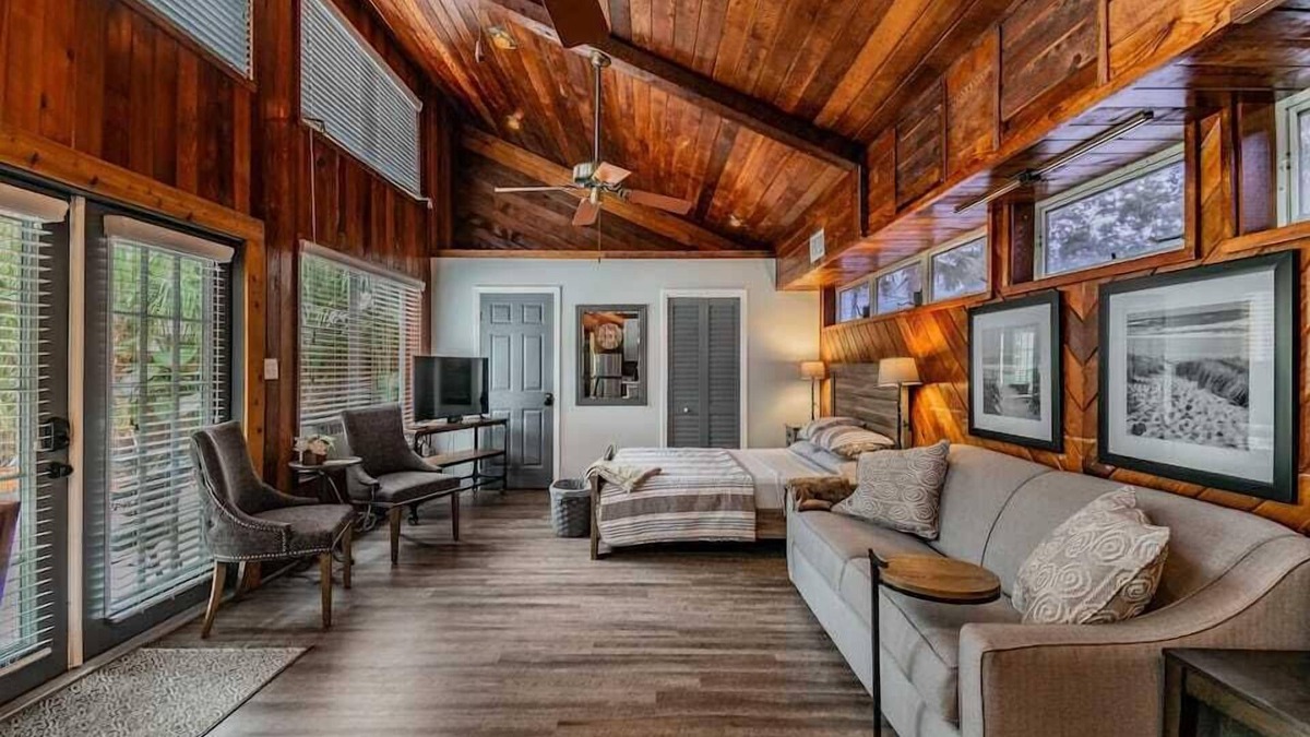 Dunedin Apartment | Downtown Dunedin B&B - Rustic Cabin with Pool