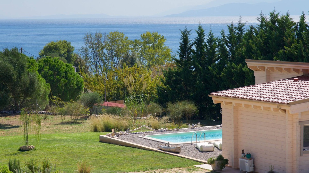Karavados Villa | Driftwood Villas is an eco villa with a private pool, 3min walk from the beach!