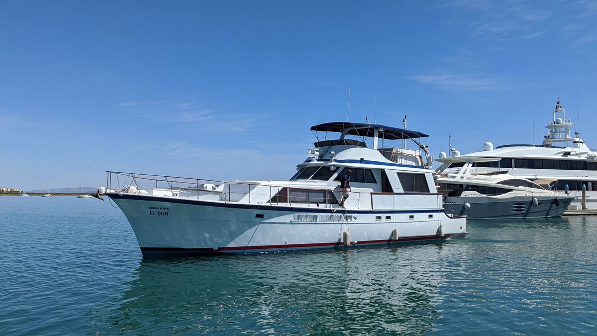 La Paz Boat Rental | "El Don" is a 65ft Classic Hatteras luxury yacht docked in La Paz, Mexico.