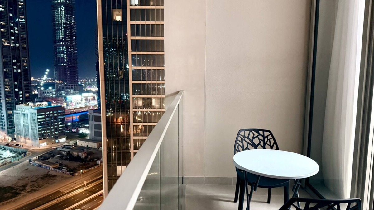 Jadaf Apartment | Elegant Downtown Escape 1BR w/Balcony, Pool & GYM