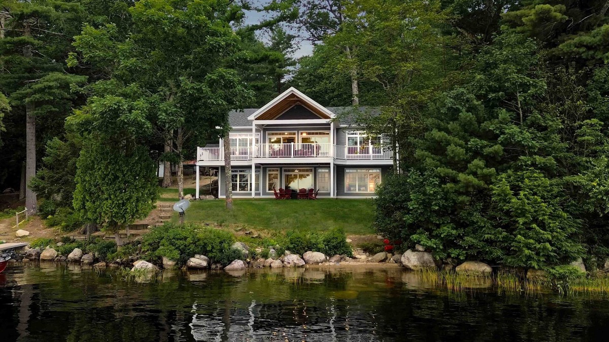 Orland House | Elegant lakefront home near Bar Harbor & Acadia with modern kitchen, lake views