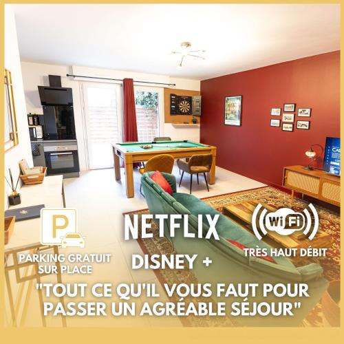 Villefranche-sur-Saone Apartment | Escapade Vintage avec Jeux, Billard et Fléchettes Détente Assurée !